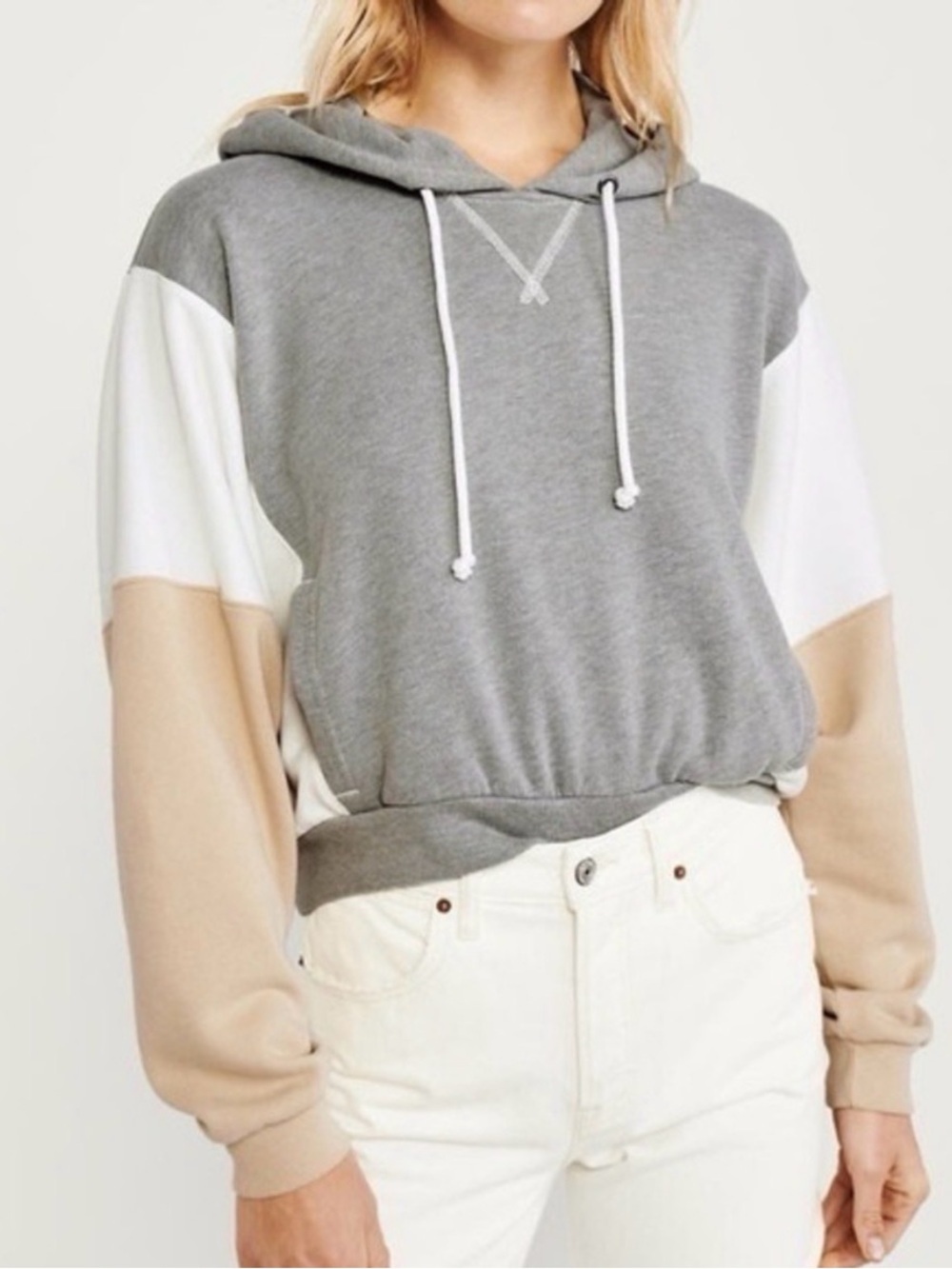 Abercrombie & Fitch Gray, White & Beige Hoodie